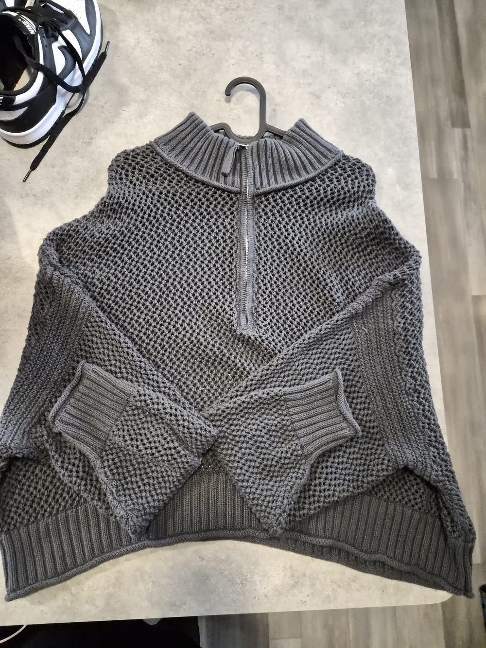 aerie Charcoal Gray Half-Zip Cowl Knit Sweater